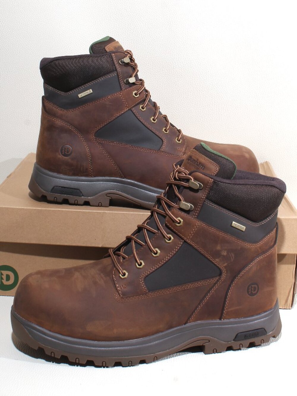 Mens Dunham Safety Toe Work Boots Brown Leather Size 15 6E Extra Wide